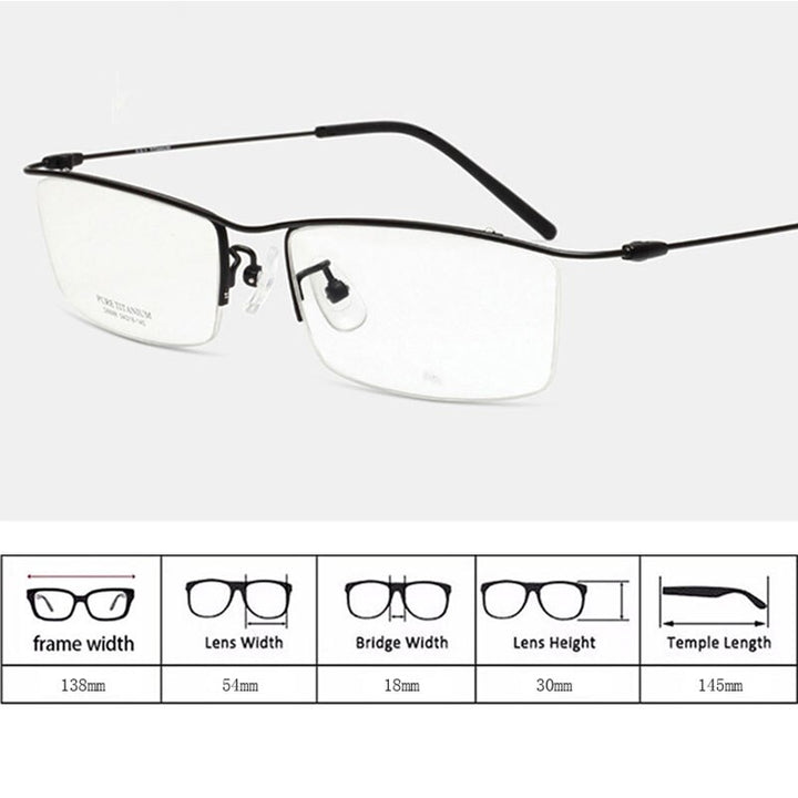 Hdcrafter Men's Semi Rim Square Titanium Eyeglasses 6688 Semi Rim Hdcrafter Eyeglasses