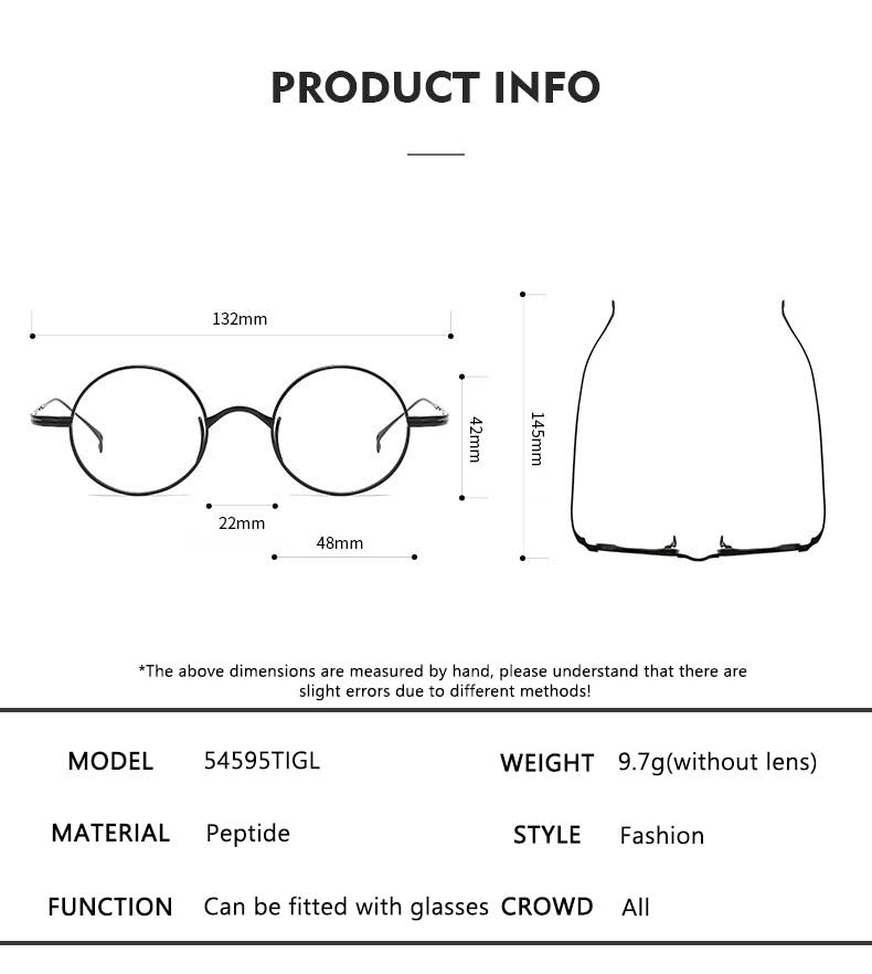 CCspace Unisex Full Rim Hand Crafted Round Titanium Frame Eyeglasses 54595 Full Rim CCspace
