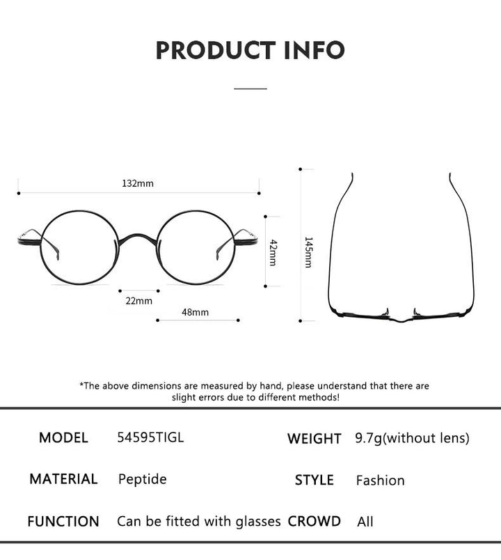 CCspace Unisex Full Rim Hand Crafted Round Titanium Frame Eyeglasses 54595 Full Rim CCspace