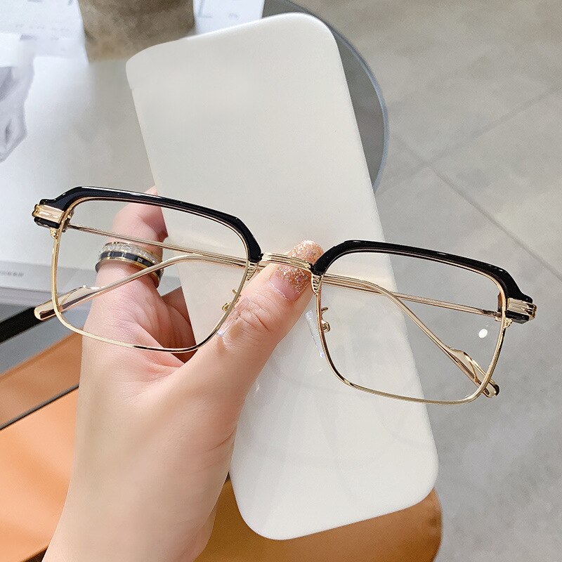 Handoer Unisex Full Rim Square Tr 90 Alloy Eyeglasses F21102 Full Rim Handoer Black Gold