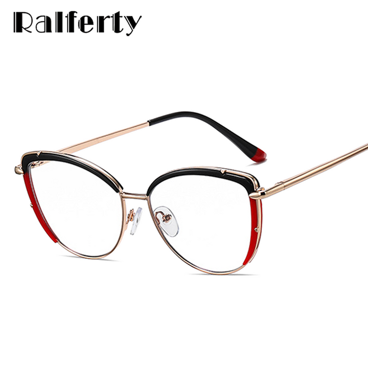 Ralferty Women's Full Rim Square Cat Eye Acetate Alloy Eyeglasses F95966 Full Rim Ralferty