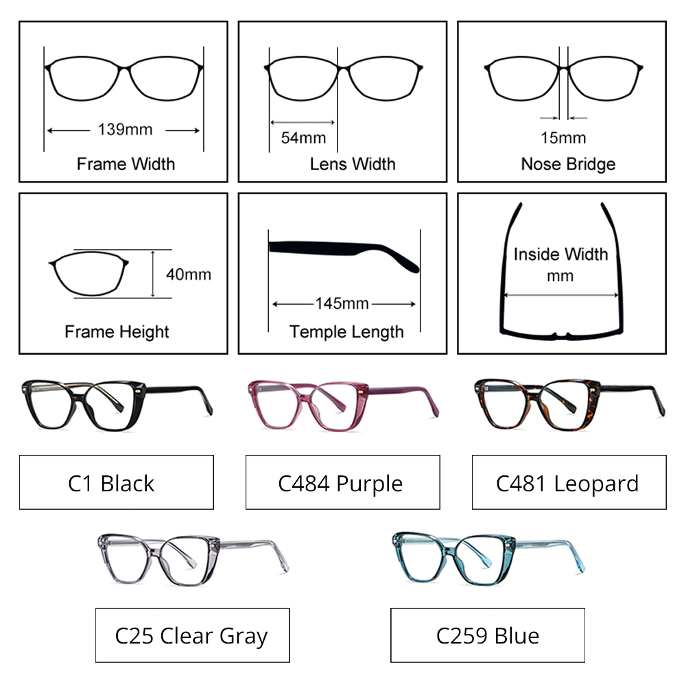Ralferty Women's Full Rim Square Cat Eye Tr 90 Acetate Eyeglasses D908 Full Rim Ralferty