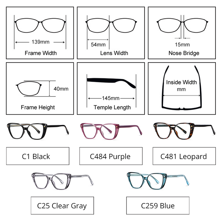 Ralferty Women's Full Rim Square Cat Eye Tr 90 Acetate Eyeglasses D908 Full Rim Ralferty