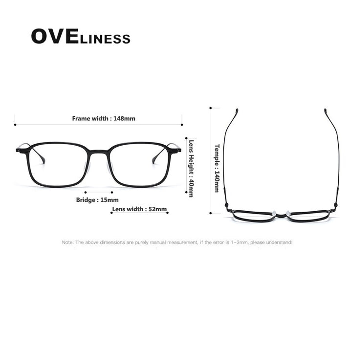 Oveliness Unisex Full Rim Square Acetate Titanium Eyeglasses 8644 Full Rim Oveliness