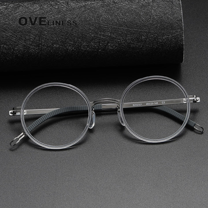 Oveliness Unisex Full Rim Round Screwless Titanium Acetate Eyeglasses 8202321 Full Rim Oveliness   