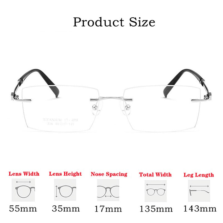 Yimaruili Unisex Rimless Large Square Rectangle Titanium Eyeglasses Z16WK Rimless Yimaruili Eyeglasses