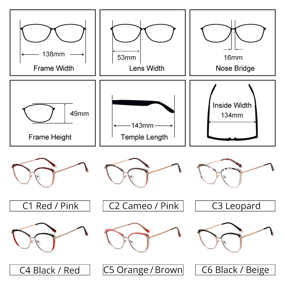 Ralferty Women's Full Rim Square Cat Eye Acetate Alloy Eyeglasses F95966 Full Rim Ralferty
