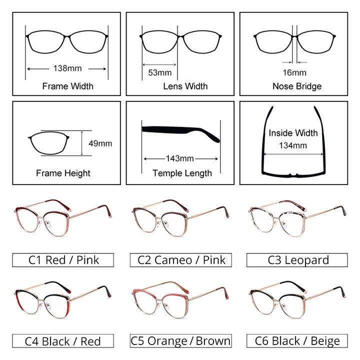 Ralferty Women's Full Rim Square Cat Eye Acetate Alloy Eyeglasses F95966 Full Rim Ralferty