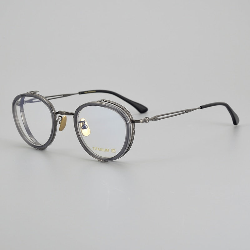 Muzz Unisex Full Rim Irregular Round Acetate Titanium Eyeglasses E004 Full Rim Muzz C4