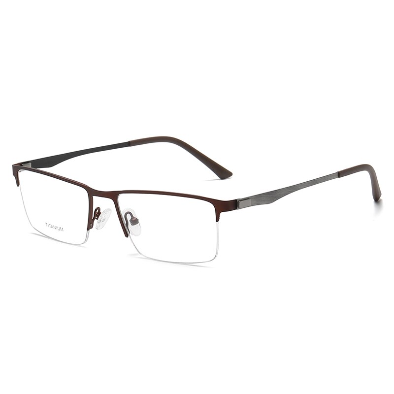 Zirosat Men's Semi Rim Square Titanium Eyeglasses P9867 Semi Rim Zirosat brown