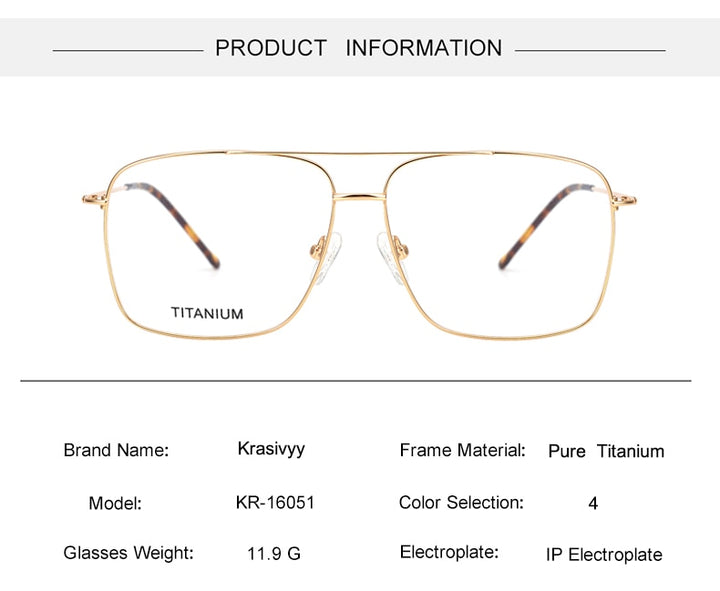 Krasivyy Men's Full Rim Square Double Bridge Titanium Eyeglasses Kr16051 Full Rim Krasivyy   
