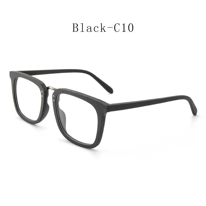 Hdcrafter Men's Full Rim Square Wood Alloy Eyeglasses Ps7055 Full Rim Hdcrafter Eyeglasses Black-C10