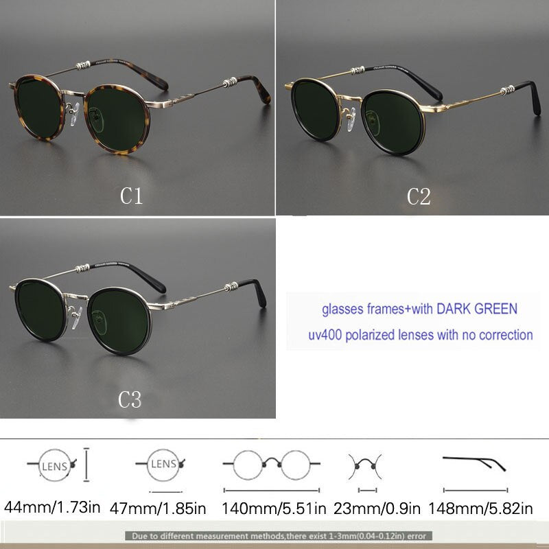 Yujo Men's Full Rim Round Acetate Alloy UV400 Dark Polarized Sunglasses Sunglasses Yujo