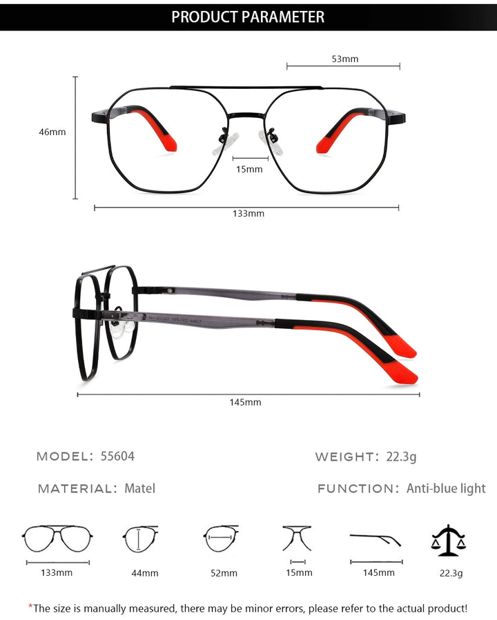 CCspace Unisex Full RIm Oval Double Bridge Alloy Eyeglasses 55604 Full Rim CCspace