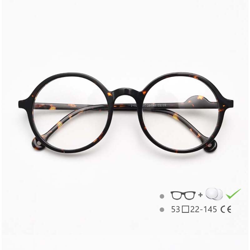 CCspace Unisex Full Rim Round Acetate Frame Eyeglasses 54613 Full Rim CCspace Black-leopard China