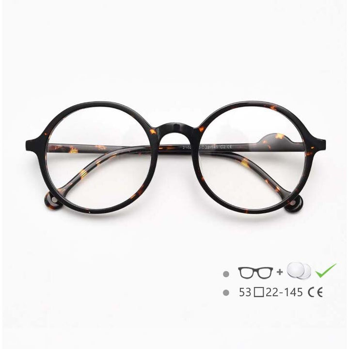 CCspace Unisex Full Rim Round Acetate Frame Eyeglasses 54613 Full Rim CCspace Black-leopard China