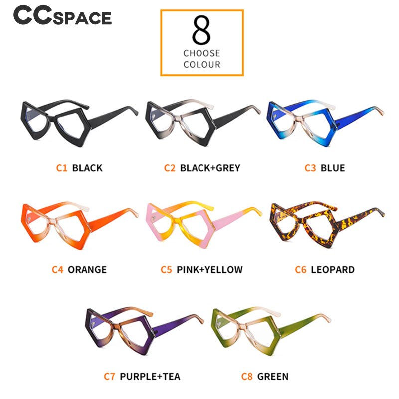 CCspace Unisex Full Rim Polygonal Cat Eye Acetate Frame Eyeglasses 54620 Full Rim CCspace