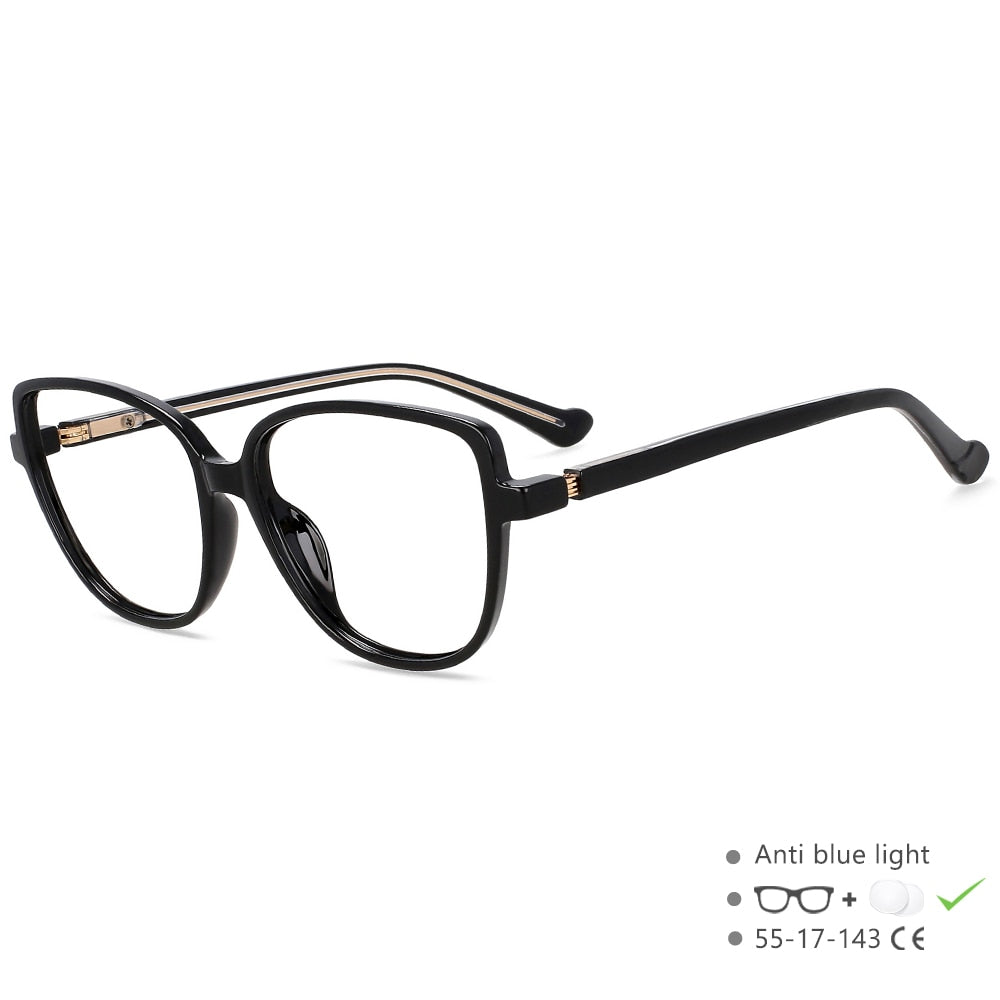 CCspace Unisex Full Rim Square Cat Eye Tr 90 Titanium Eyeglasses 55682 Full Rim CCspace China Black