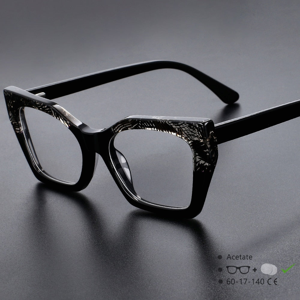 CCspace Unisex Full Rim Big Square Cat Eye Acetate Eyeglasses 55366 Full Rim CCspace Black China