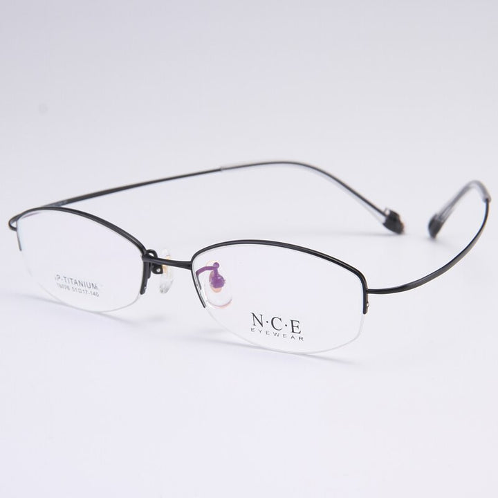 Bclear Women's Semi Rim Titanium Oval Eyeglasses Sc18026 Semi Rim Bclear black