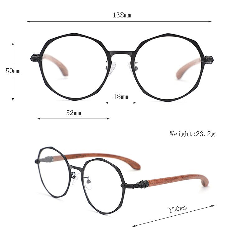 Hdcrafter Unisex Full Rim Polygon Titanium Frame Wood Temple Eyeglasses Full Rim Hdcrafter Eyeglasses