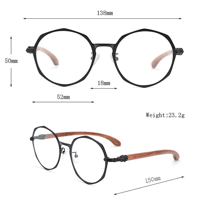 Hdcrafter Unisex Full Rim Polygon Titanium Frame Wood Temple Eyeglasses Full Rim Hdcrafter Eyeglasses