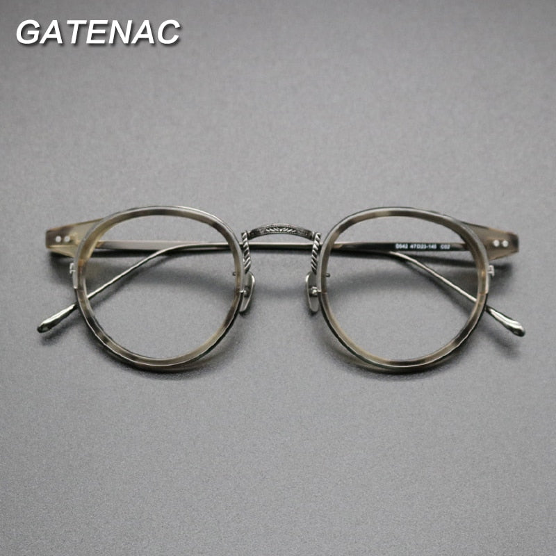Gatenac Unisex Full Rim Round Titanium Acetate Frame Eyeglasses Gxyj474 Full Rim Gatenac