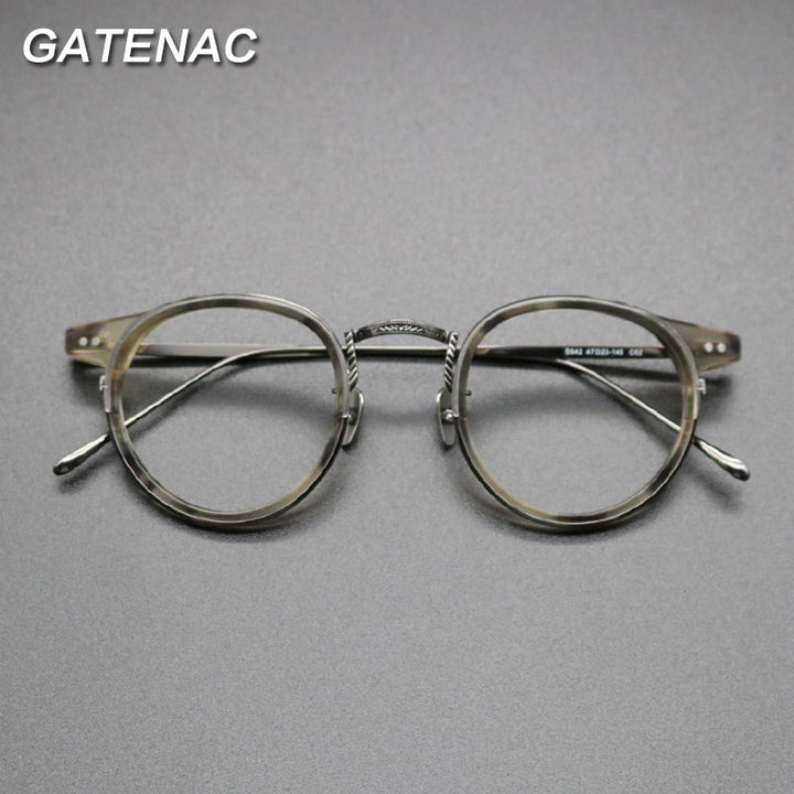 Gatenac Unisex Full Rim Round Titanium Acetate Frame Eyeglasses Gxyj474 Full Rim Gatenac