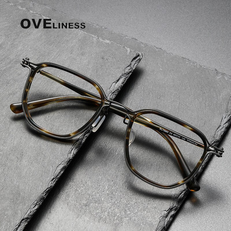 Oveliness Unisex Full Rim Round Square Acetate Titanium Eyeglasses 5865 Full Rim Oveliness