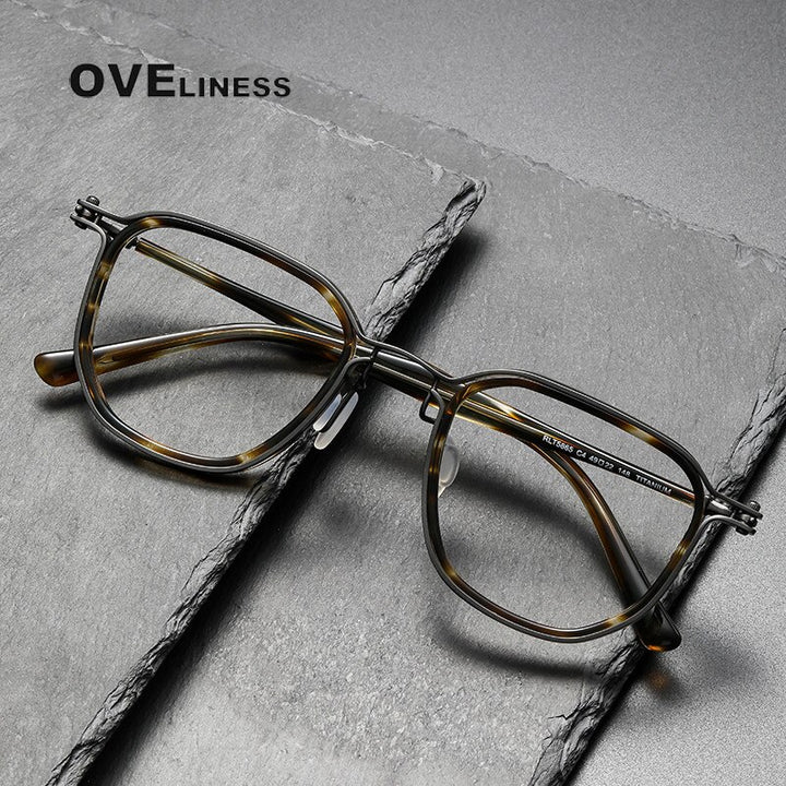 Oveliness Unisex Full Rim Round Square Acetate Titanium Eyeglasses 5865 Full Rim Oveliness