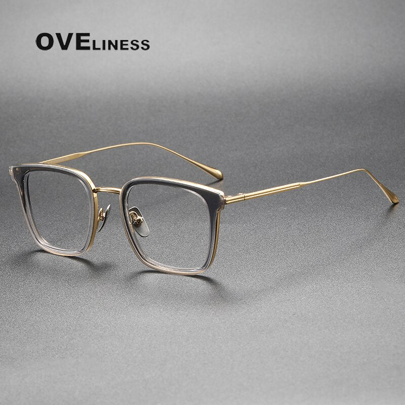 Oveliness Unisex Full Rim Square Screwless Acetate Titanium Eyeglasses Tango3 Full Rim Oveliness grey gold  