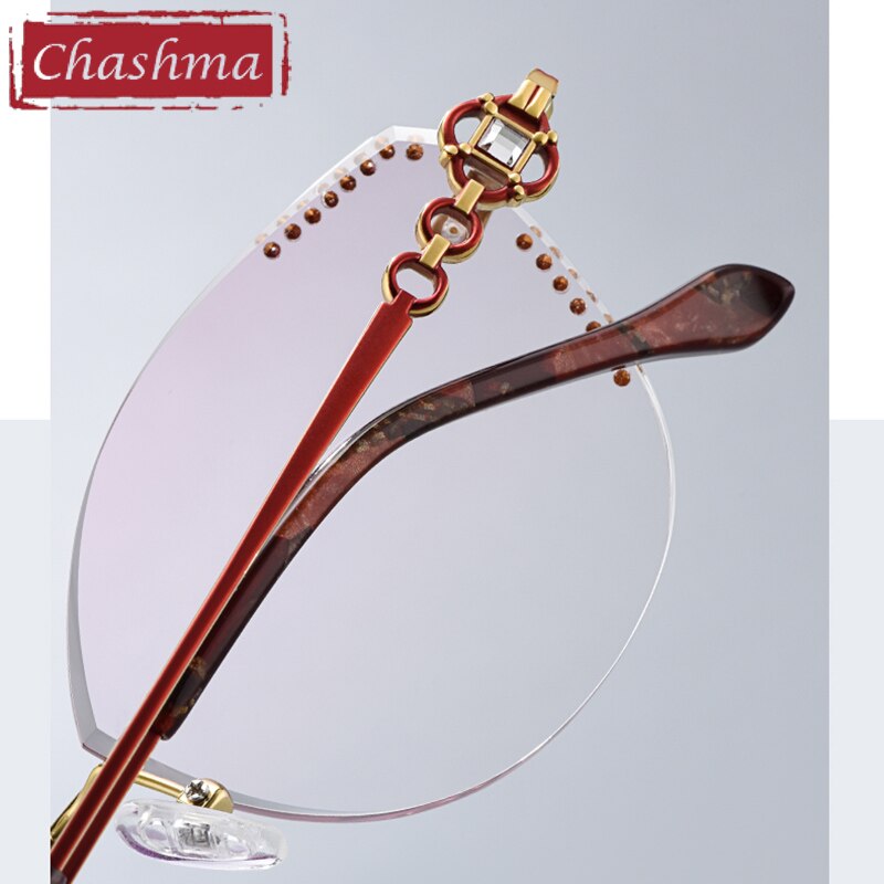 Chashma Women's Rimless Cat Eye Titanium Frame Diamond Cut Eyeglasses 9110 Rimless Chashma