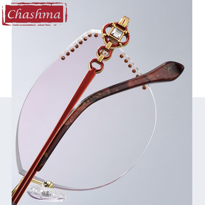 Chashma Women's Rimless Cat Eye Titanium Frame Diamond Cut Eyeglasses 9110 Rimless Chashma