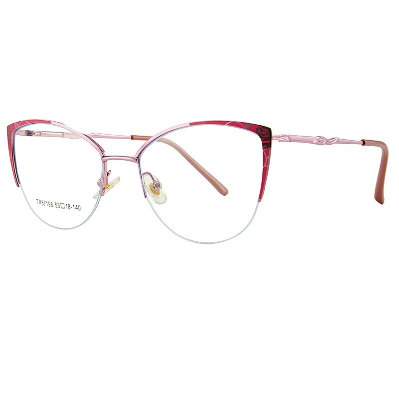 Yimaruili Women's Semi Rim Square Cat Eye Acetate Alloy Eyegllasses 87198 Semi Rim Yimaruili Eyeglasses Pink C3