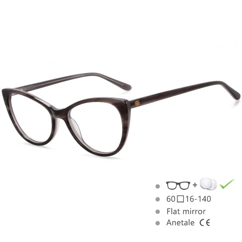 CCspace Women's Full Rim Cat Eye Acetate Frame Eyeglasses 54551 Full Rim CCspace Gray China