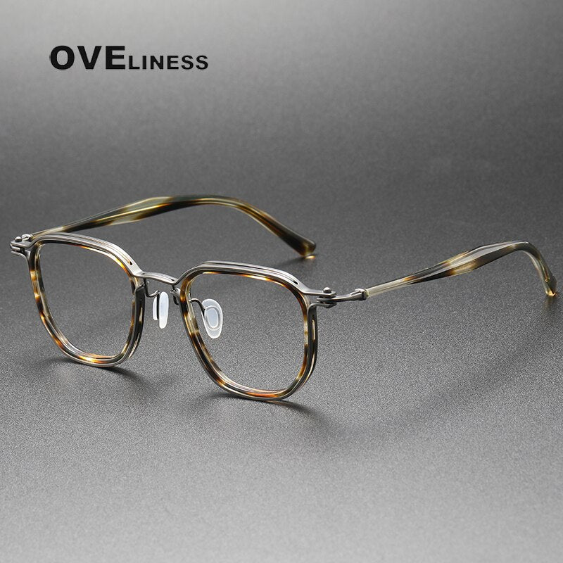 Oveliness Unisex Full Rim Round Square Acetate Titanium Eyeglasses 5865 Full Rim Oveliness tofu gun