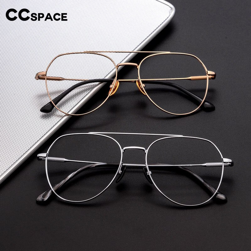 CCspace Unisex Full Rim Oval Double Bridge Big Titanium Eyeglasses 55642 Full Rim CCspace