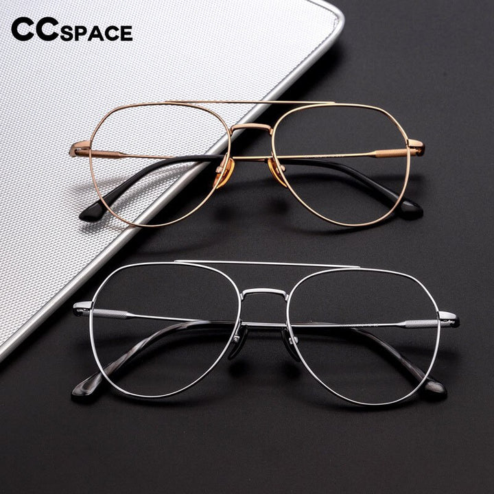 CCspace Unisex Full Rim Oval Double Bridge Big Titanium Eyeglasses 55642 Full Rim CCspace