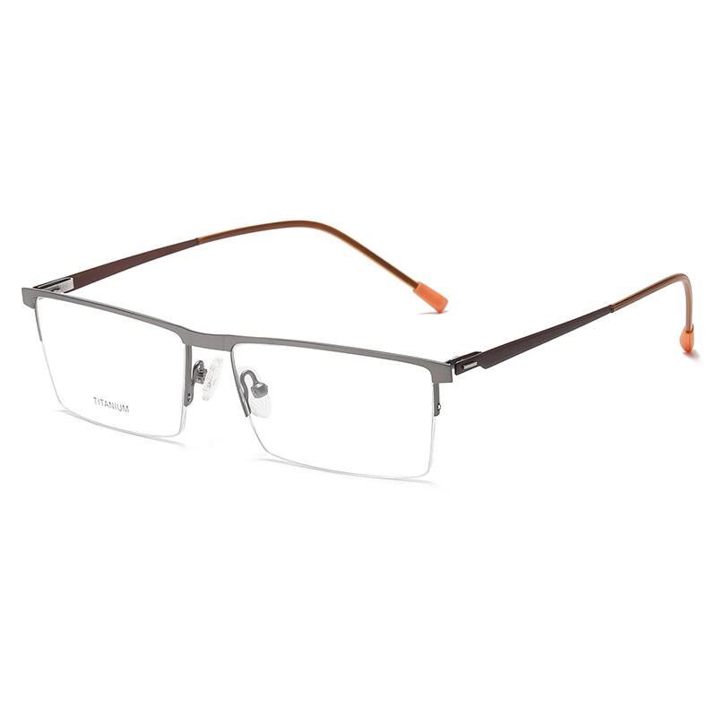 Zirosat Men's Semi Rim Square Titanium Eyeglasses P8826 Semi Rim Zirosat grey