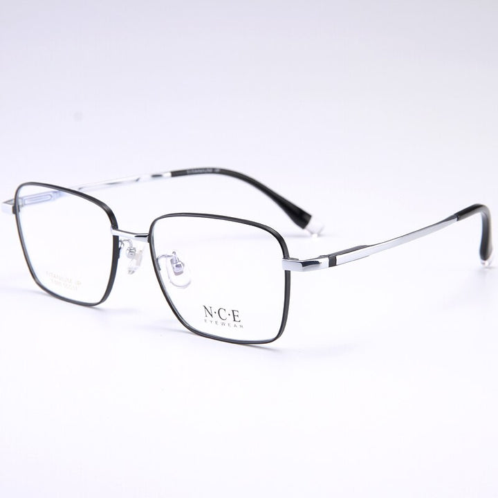 Zirosat Men's Full Rim Square Titanium Eyeglasses T005 Full Rim Zirosat black-silver  