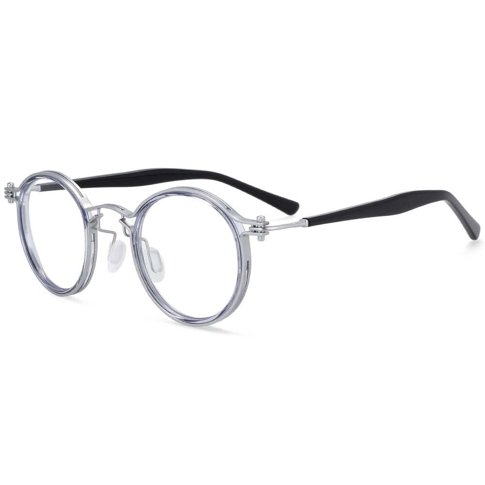 CCspace Unisex Full Rim Square Round Acetate Alloy Steampunk Frame Eyeglasses 54227 Full Rim CCspace A04 Clear