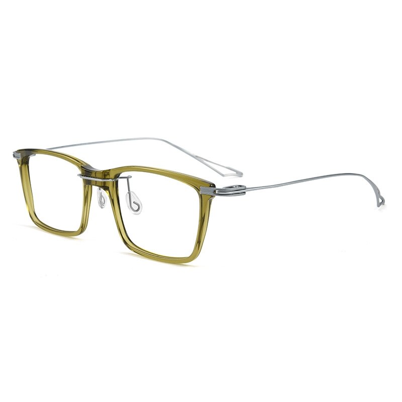 Yimaruili Unisex Full Rim Square Acetate Titanium Eyeglasses 1128 Full Rim Yimaruili Eyeglasses Transparent Green
