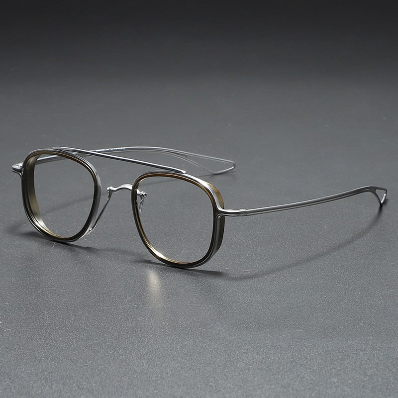Muzz Unisex Full Rim Square Titanium Frame/Inner Ring Eyeglasses Dlx118 Full Rim Muzz Silver Brown