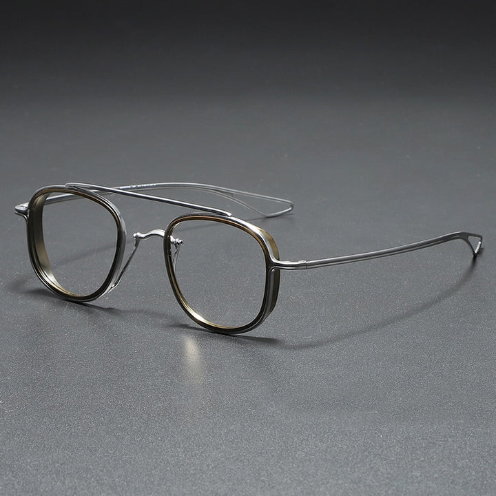 Muzz Unisex Full Rim Square Titanium Frame/Inner Ring Eyeglasses Dlx118 Full Rim Muzz Silver Brown