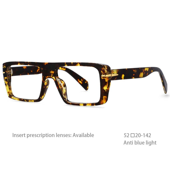 CCspace Unisex Full Rim Oversized Rectangle Resin Frame Eyeglasses 54434 Full Rim CCspace China Leopard