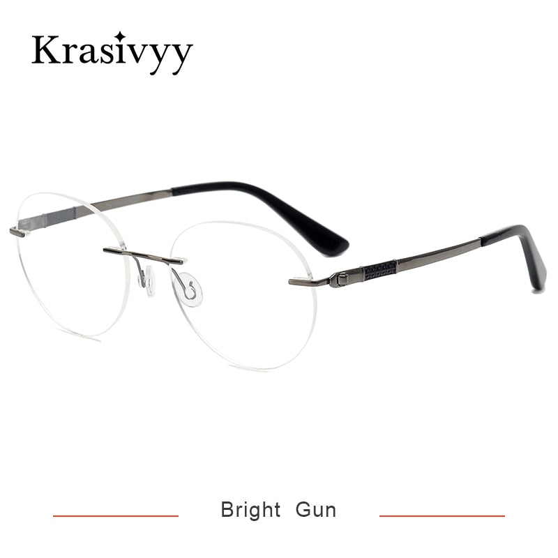 Krasivyy Unisex Rimless Round Screwless Titanium Rimless Eyeglasses Kr5012 Rimless Krasivyy Bright Gun CN