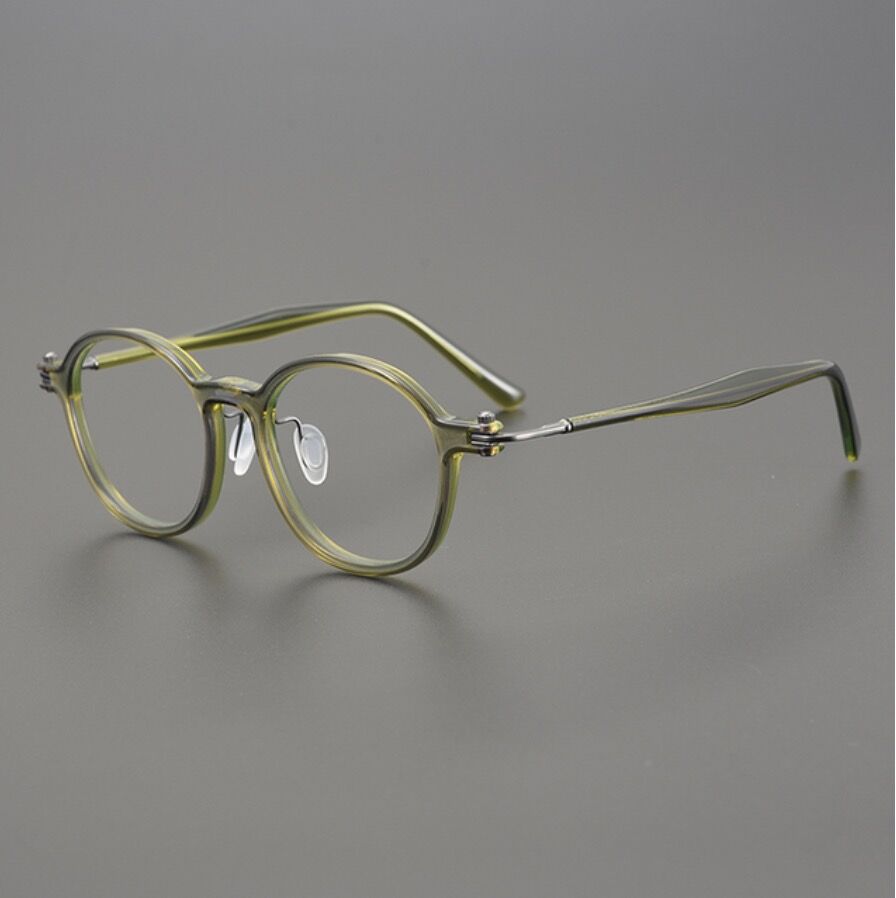 CCspace Unisex Full Rim Round Acetate Titanium Eyeglasses 53259 Full Rim CCspace Green-Round China