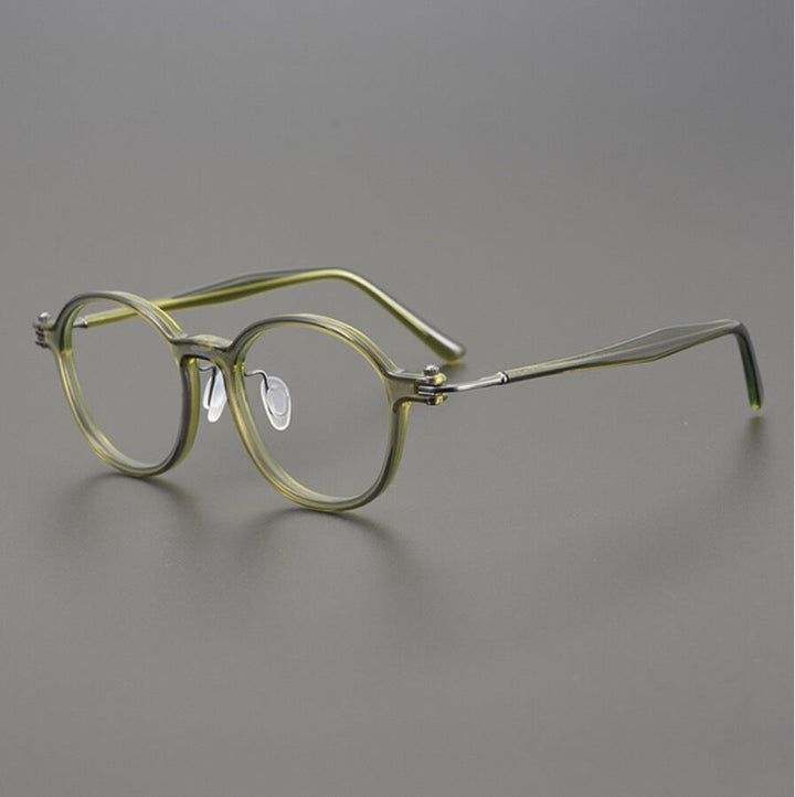 CCspace Unisex Full Rim Round Acetate Titanium Eyeglasses 53259 Full Rim CCspace Green-Round China