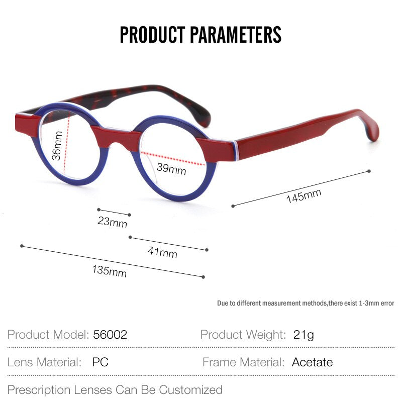 Muzz Unisex Full Rim Round Acetate Punk Frame Eyeglasses 56002 Full Rim Muzz