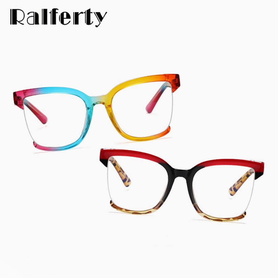 Ralferty Women's  Semi Rim Square Oversized Tr 90 Acetate Eyeglasses Semi Rim Ralferty   